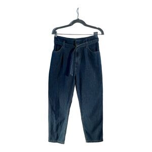 Uniqlo Women Jeans Size 25 Inch Blue High Rise Belted Paperbag Fit Denim